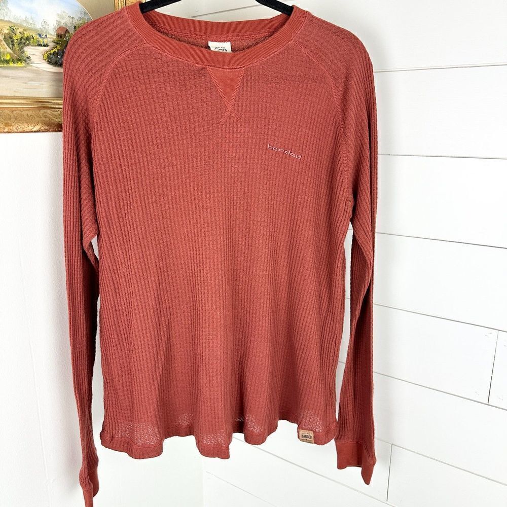 Banded Grey Cliff Waffle Long Sleeve Shirt Men's Large Burnt Red